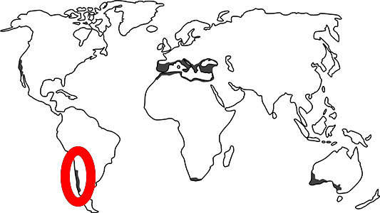 Map showing Mediterrean ecosystems of the world, with Chile circled.